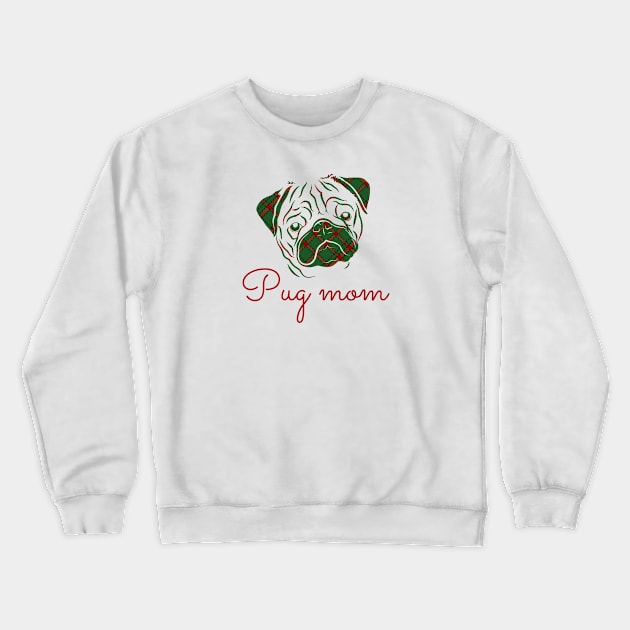 Pug Mom with Green Plaid Crewneck Sweatshirt by Mplanet